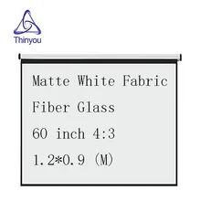Thinyou projector screen Matte White Fabric Fiber Glass Curtain 60 inch 4:3 Pull-Down Full HD Home Theater Wall mounted