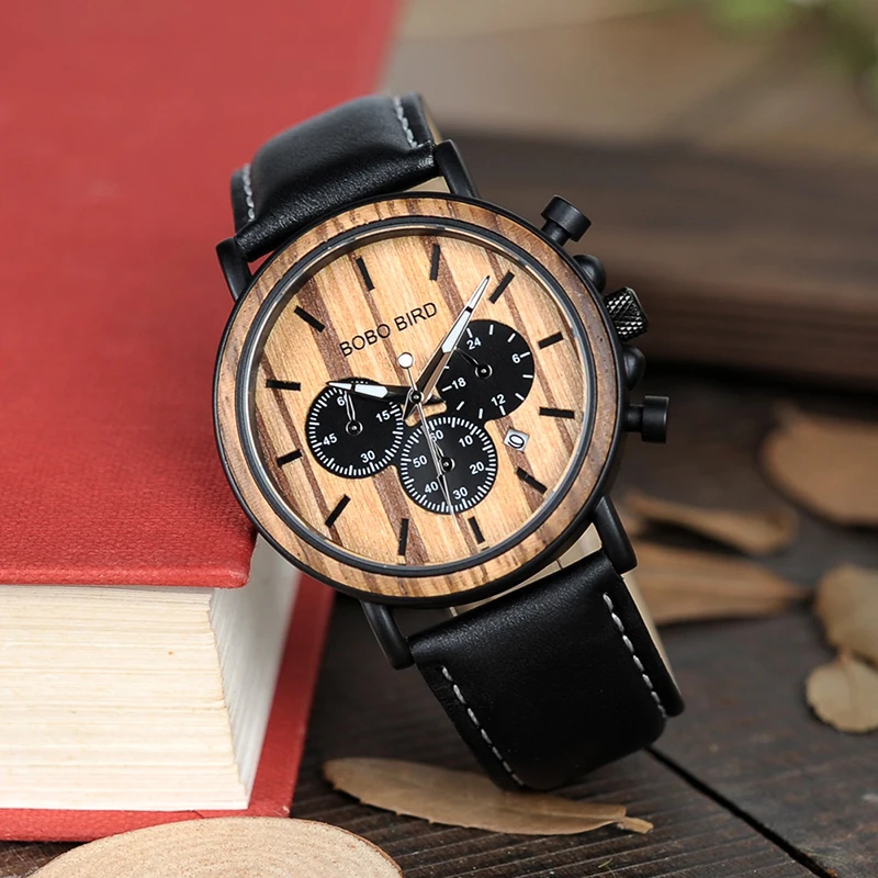 BOBO BIRD Wooden Men Watch Relogio Masculino Luminous Luxury Top Brand Chronograph Watches erkek kol saati Drop Shipping