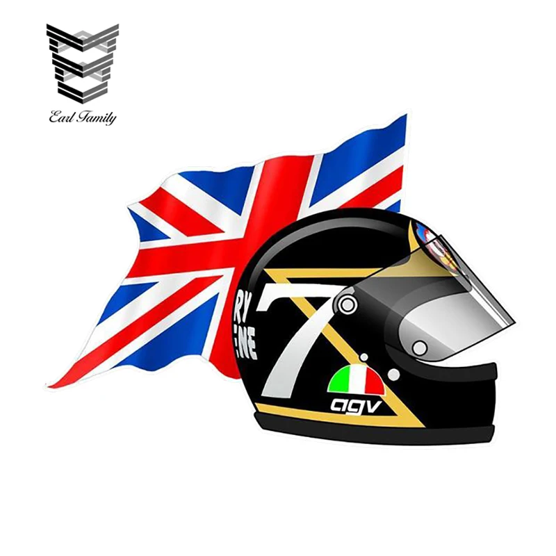 

EARLFAMILY 13cm X 9.3cm Barry SHEENE Helmet Right Flag Sticker Funny Car Styling Waterproof Decals Bumper Window Car Stickers