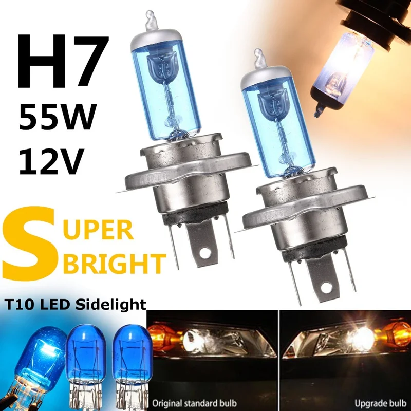 

2Pcs H7 501 55W Halogen Upgrade Main/Dip Beam Headlight Fog Light Bulbs+2Pcs T10 501 W5W Side Lights Bright White