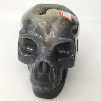 

GM 3.6''0.49KG Small Beautiful White Agate skull Stone Geode Crystal Skull Hand Carved Agate Skull