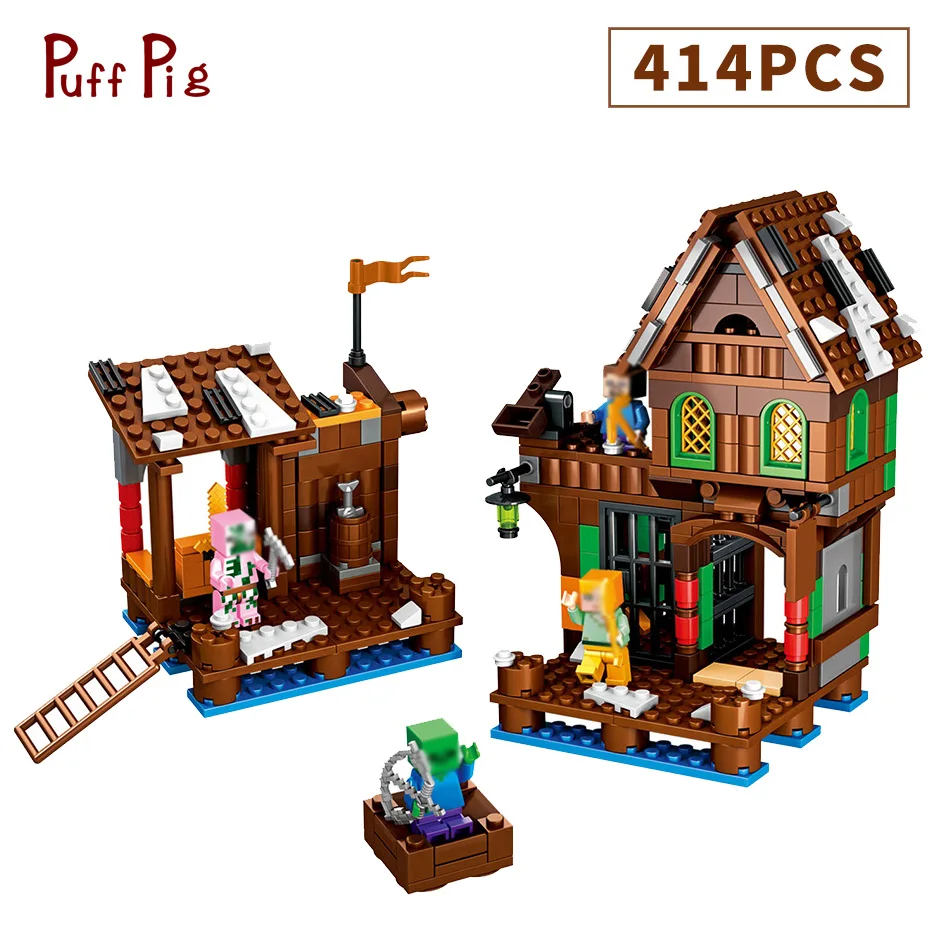 

414pcs My World Mini Water House Figures Building Blocks Compatible LegoINGLYS Minecrafted Module Bricks Toys For Children Gift