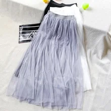 Модные женские белые черные тюлевые юбки, повседневные юбки-пачки с эластичной резинкой на талии, женские длинные плиссированные юбки, Faldas Jupe Femmle