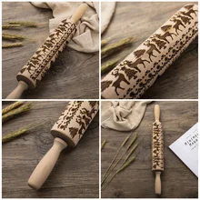 1 шт., Рождественская печать, рулон с завальцованным носком, кондитерские изделия с деревянным узором, тиснение, валик для теста, твердая древесина, глубокий принт, рулон печенья, кондитерские изделия