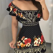 Летнее женское элегантное модное повседневное мини-платье для отдыха стильное платье с открытыми плечами и цветочным принтом