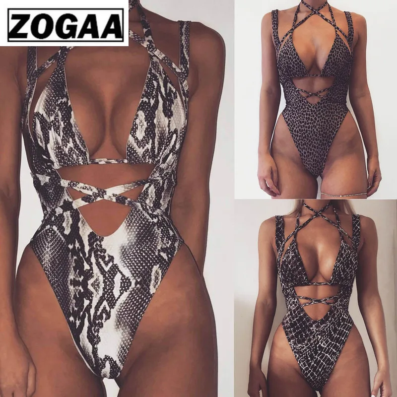 

ZOGGA Leopard Pythons Grain Low Waist Bikini Sexy Wire Free Women Set with Drawstring Polyester Spandex 2 Piece Women Bikini Set