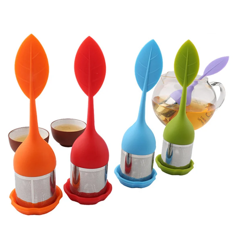 

Sweet Leaf Tray Novelty Tea Ball Herbal Spice Filter Silicone Tea Infuser Reusable Tea Strainer Tool Kitchen Accessories