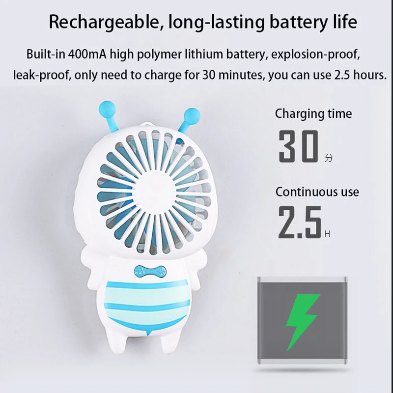 Милый бесшумный ультра тонкий заряжаемый мини-вентилятор 7 цветов Ночная портативный Пчелка вентилятор Ручной USB Красочный веер подарки
