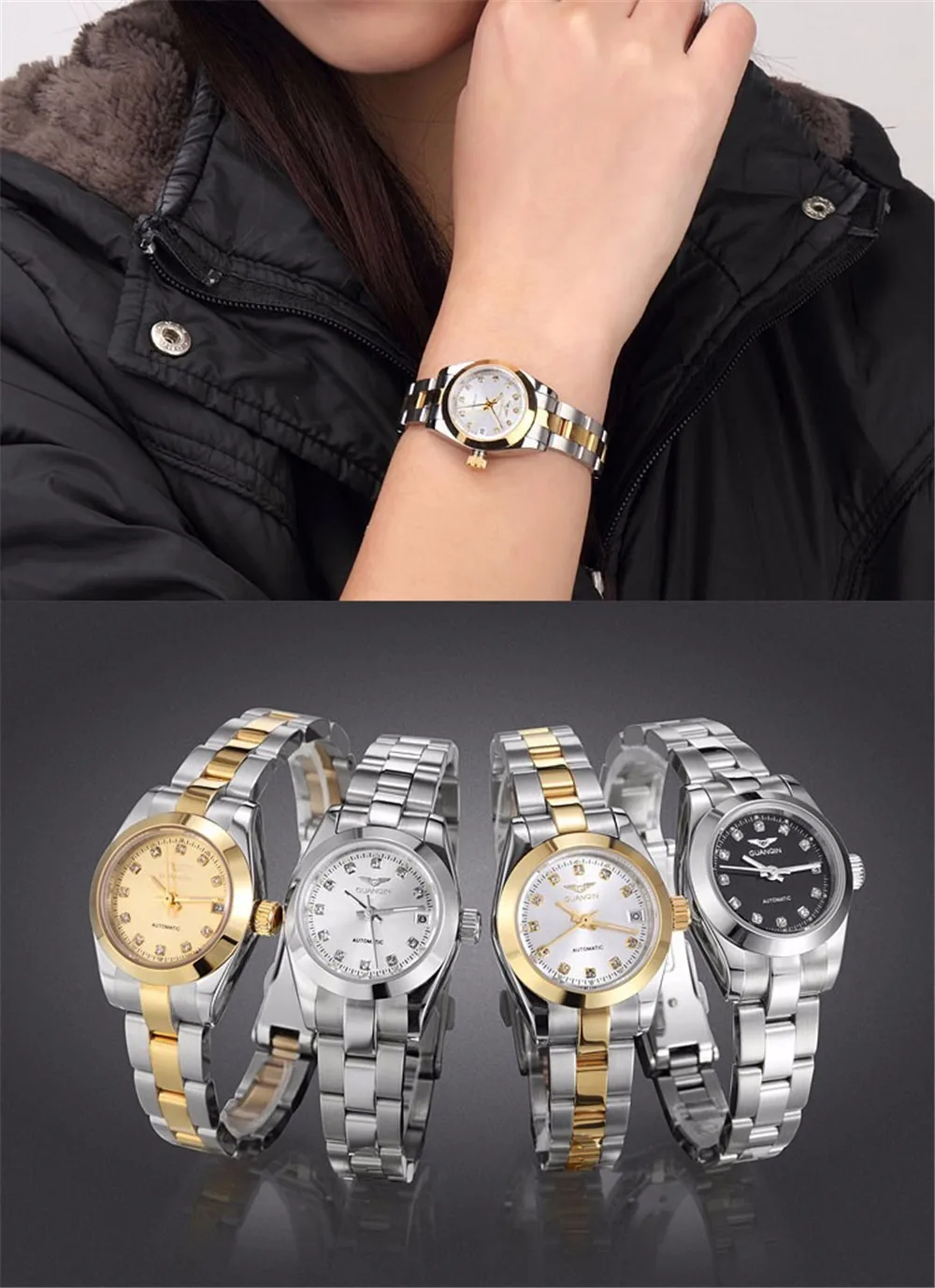 Новинка года GUANQIN брендовые роскошные часы для женщин автоматические часы водостойкий Алмаз Золото для женщин часы relogio feminino