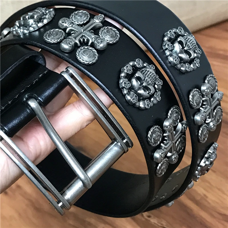 

Skull Belts For Men Heavy Metal Vintage Rivet Punk Men Belt Jeans Belts Men Leather Stud Men's Strap Wide TBT0044