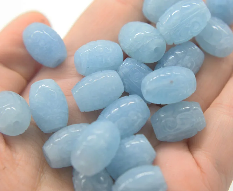 

ONE PIECE LOOSE BEADS FULL HOLE Aquamarine pilar carved 10*13-14MM for DIY jewelry making 14inch FPPJ wholesale beads