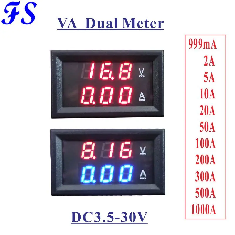 

DC 3.5-30V Voltmeter Ammeter Black Cover DC 0-999mA 2A 5A 10A 20A 50A 100A 200A 300A 500A 1000A Wide Range Voltage Current Meter