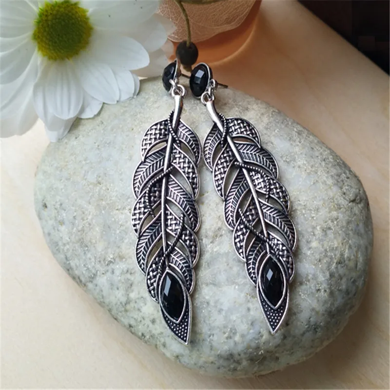 

Brand Bijoux Vintage Black Feather Long Earring For Women Earrings Fashion Jewelry