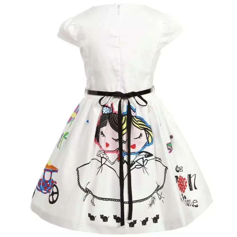 Summer Girls Dress 2019 New Cute Cartoon Pattern Kids Dresses for Girl 2 3 4 5 6 7 8 Year Children White Princess Party Clothing