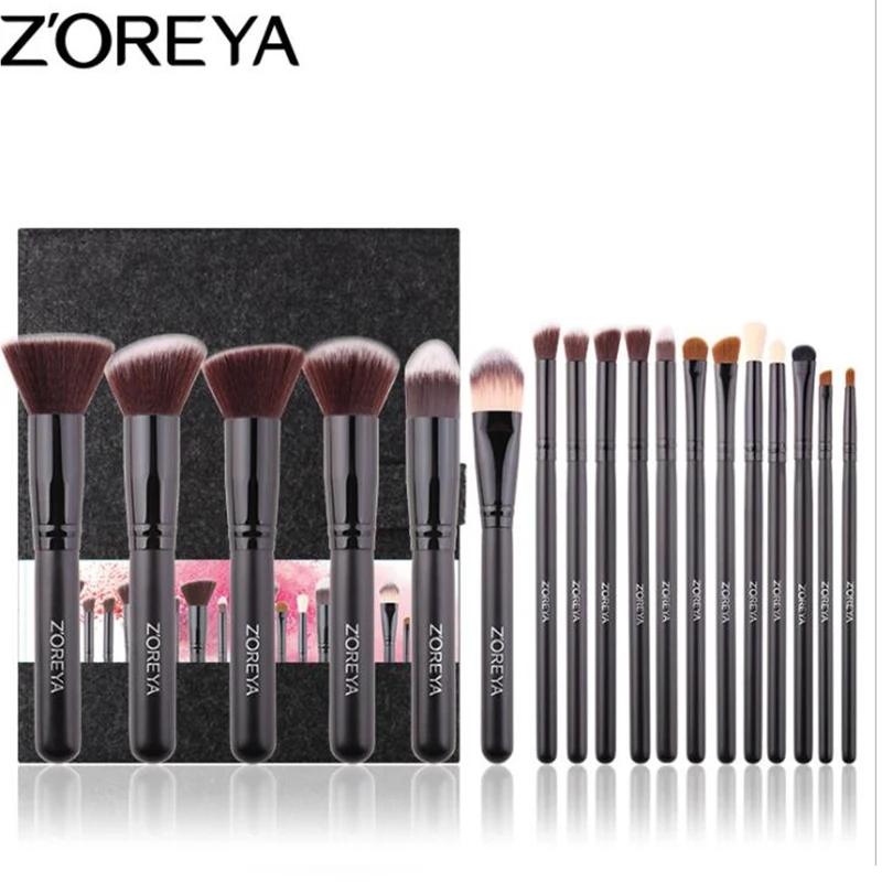 

Zoreya 18pcs Essential Makeup Brush Tools Soft Synthetic Fiber Cosmetic Sets Blending Lip Contour making up Brushes For women