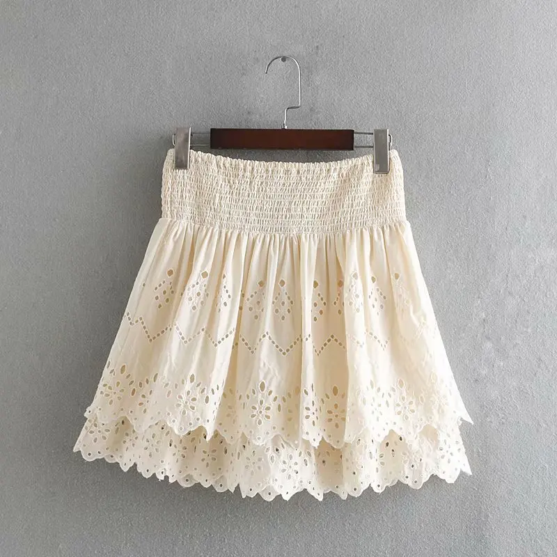 

Women fashion cascading ruffles solid color vestidos cake skirt faldas mujer ladies embroidery elastic waist chic skirts QUN350