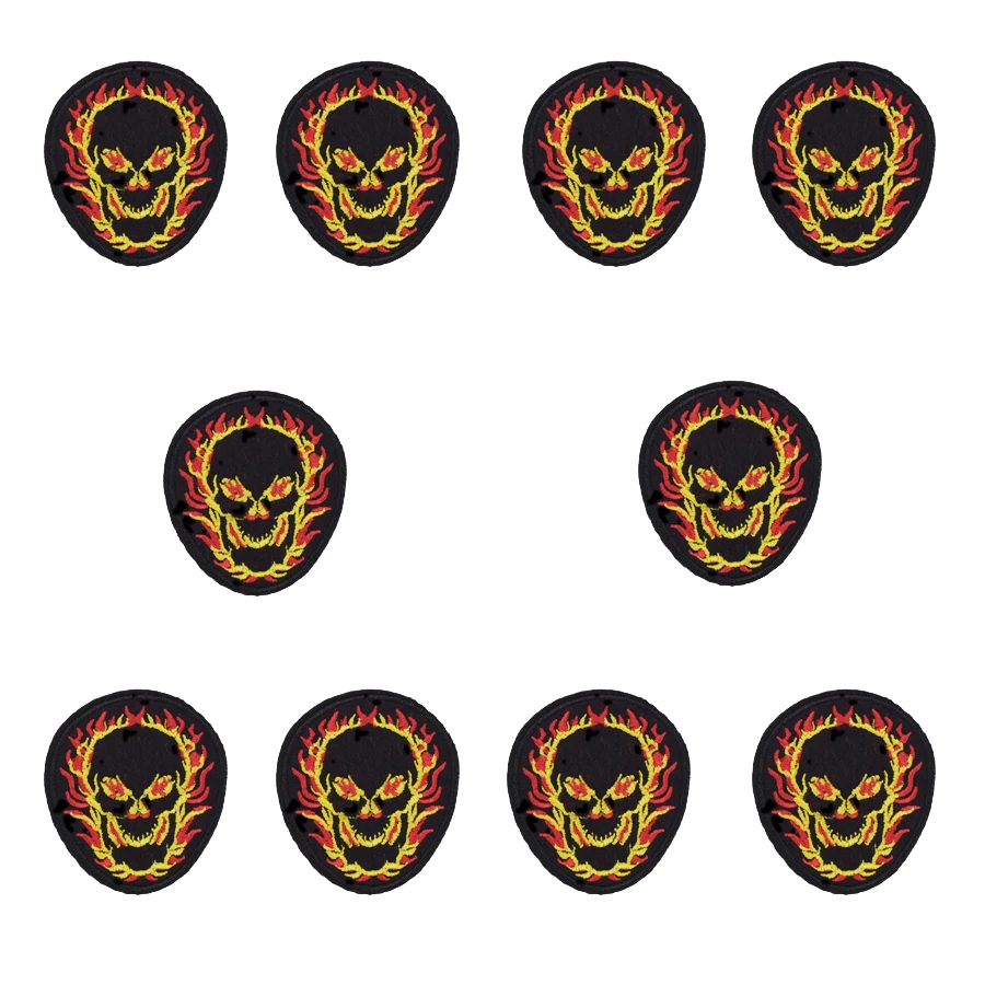 

Fire Skull Patch Badge for Punk Clothing Iron on Applique Men Sweater Craft Stripe Sew Embroidery Patches for Trousers 10 PCS