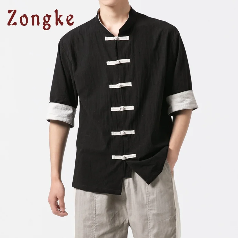 

Zongke Chinese Style Short Sleeve Summer Vintage Shirt Men Fashions Streetwear Men Shirt Short Sleeve Blouse Men Shirts 5XL 2019