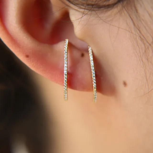 Genuine 925 Sterling Silver Bar Earring Long Whole Ear Design Genuine 925 Sterling Silver Bar Earring Long Whole Ear Design Skinny Micro Pave Cz Sparking