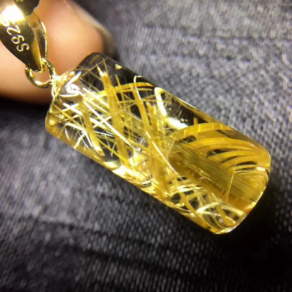 

Certificate Natural Gold Rutilated Quartz Titanium Pendant Gemstone Gourd Anniversary AAAAA 32x18x14mm Crystal Stone Pendant