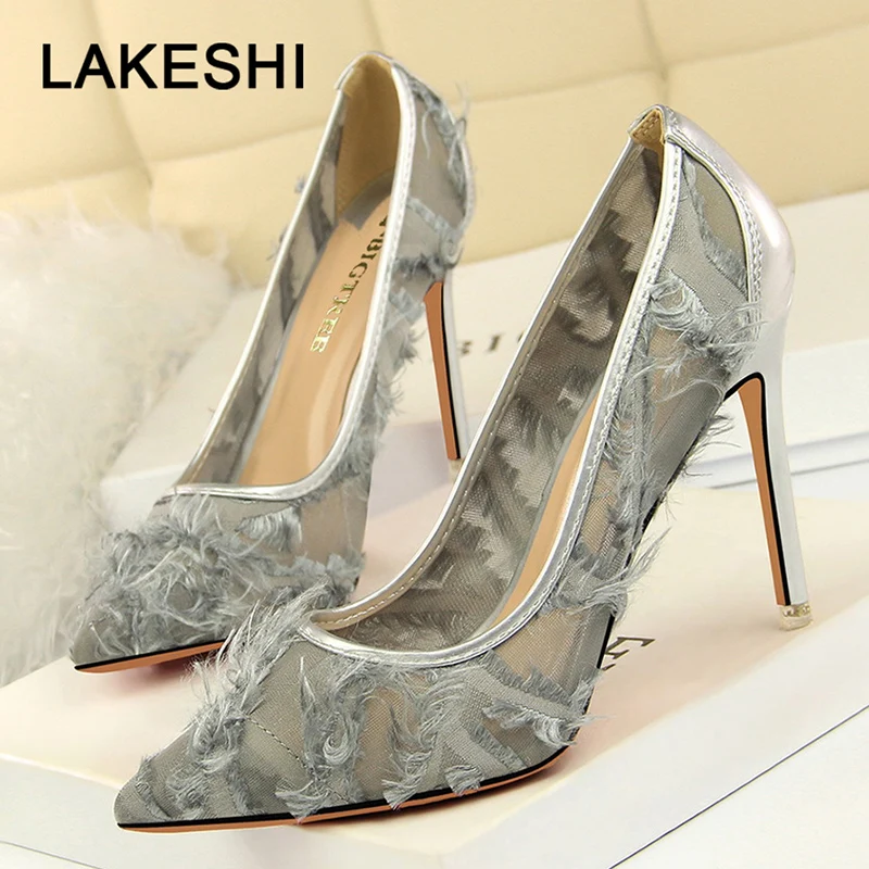 

Bigtree Women Pumps Feather Lace Women High Heels Shoes Spring Fashion Stiletto Sexy Wedding Shoes Women Party Shoes