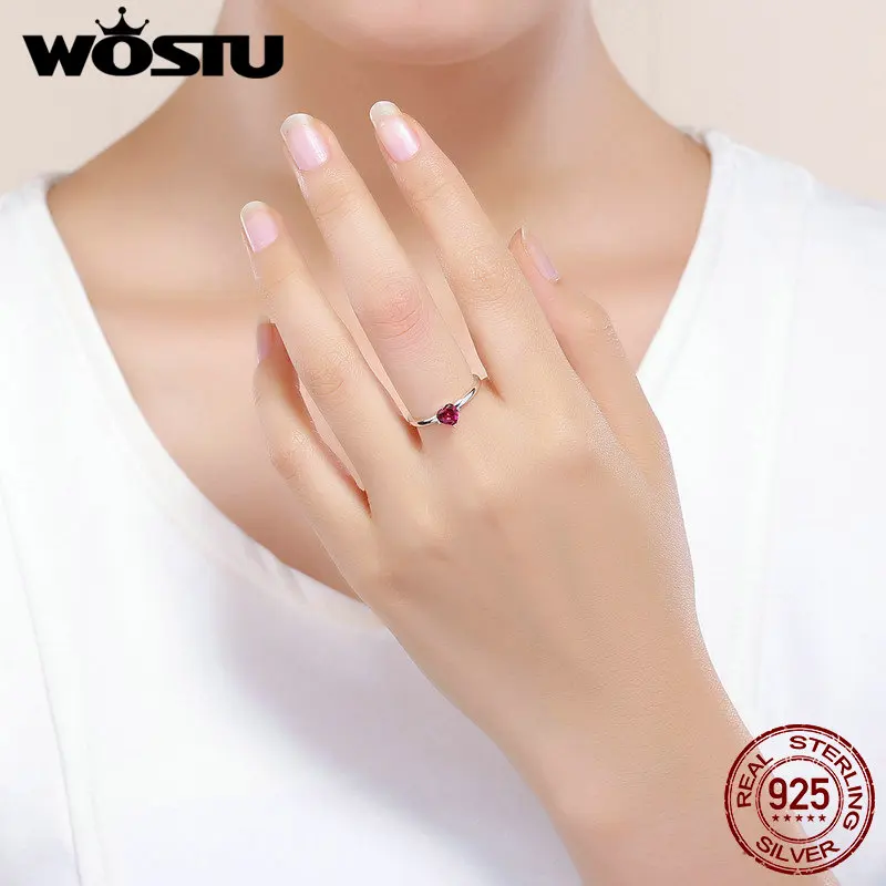 Женское кольцо WOSTU из серебра 925 пробы с красным сердечком и фианитом|Кольца| |