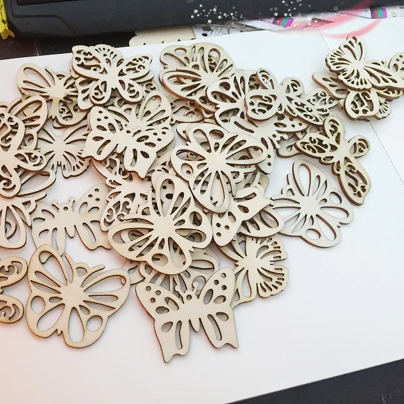 10pcs 2inch Wooden Embellishment Hollow MDF Cutout Butterfly Shapes Crafts for Card Making Scrapbooking DIY Wood Art Wedding