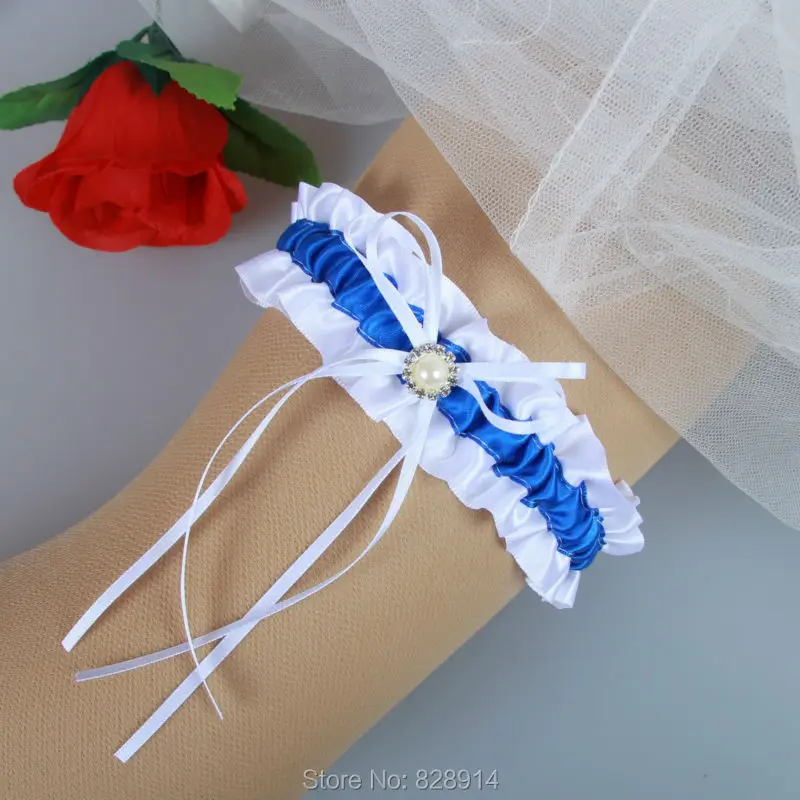 Original Design Blue Ribbon Wedding Garter Belt With Imitation Pearl