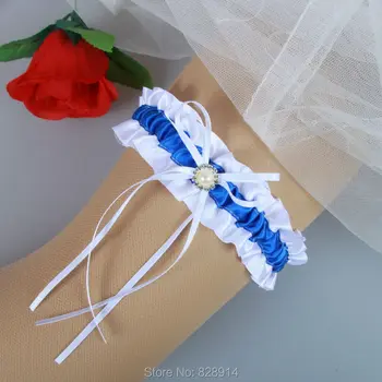 

Original Design Blue Ribbon Wedding Garter Belt With Imitation Pearl Bead Bridal Leg Garter Belt Handmade HY049