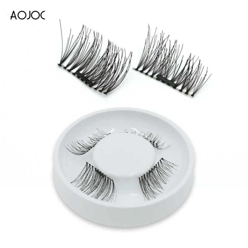 

4Pcs/Set Handmade 3D Double Magnetic Eyelashes on magnets Natural No-glue Fake Eye Lashes Brown Magnet False Eyelash Extension