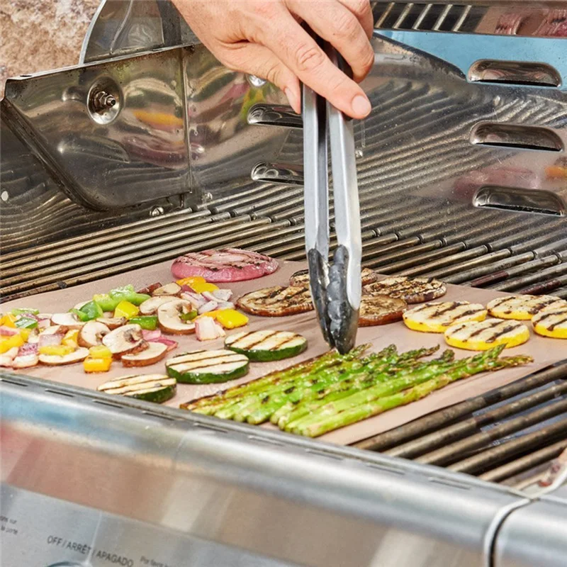 

New 6PCS Bronze BBQ Grill Mats Heat​ Resistance PTFE Glass Fiber BBQ Board Picnic Camping Tool