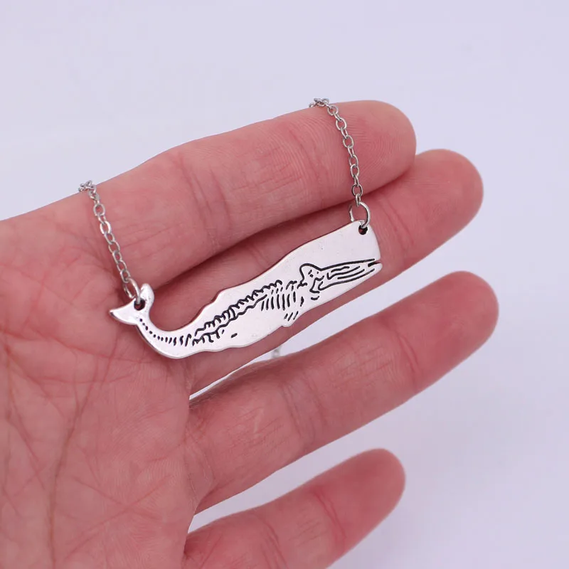 Hzew whale skeleton science анатомическое ожерелье с кулоном Ожерелье с Китом - Окраска металла: Покрытие антикварным серебром
