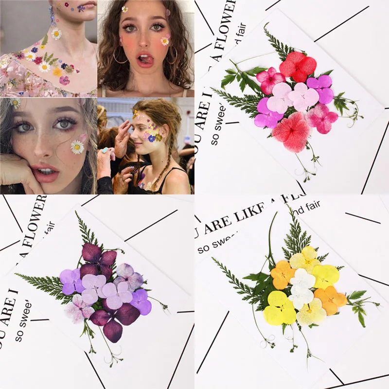 

2018 Popular Makeup Dry Flowers Decorative Face DIY Dried Flowers Makeup Paste Face Photo Girl Petal Makeup Fairy Small Flowers