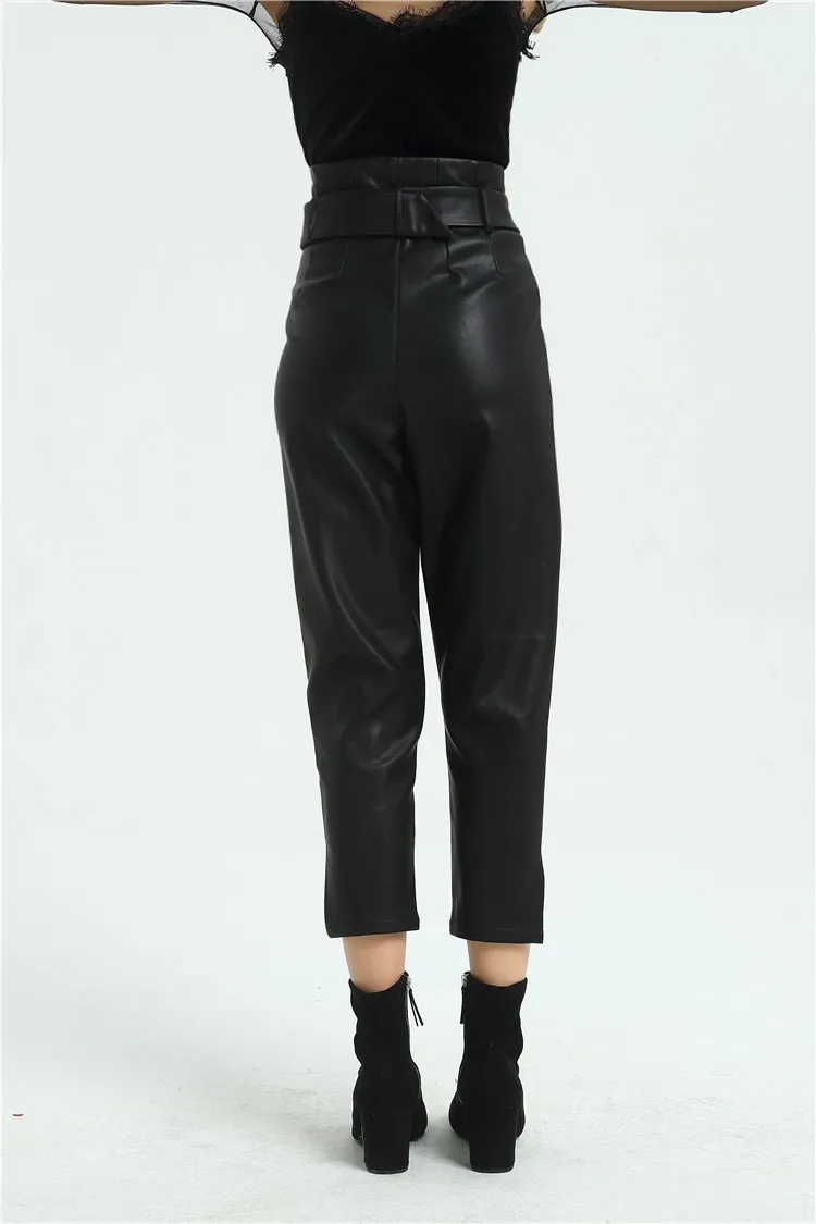 Модные брендовые брюки-карандаш из искусственной кожи с высокой талией, женские уличные брюки-карандаш в стиле панк, тонкие кожаные брюки-карандаш wq329, Прямая поставка