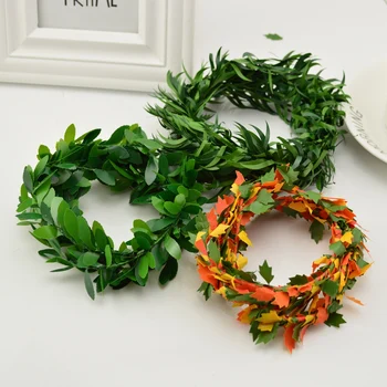 

3.75M Silk Garland Green Leaf Iron Wire Handmade Artificial Flower Vine Rattan For Wedding Decoration Foliage DIY Wreath Flower
