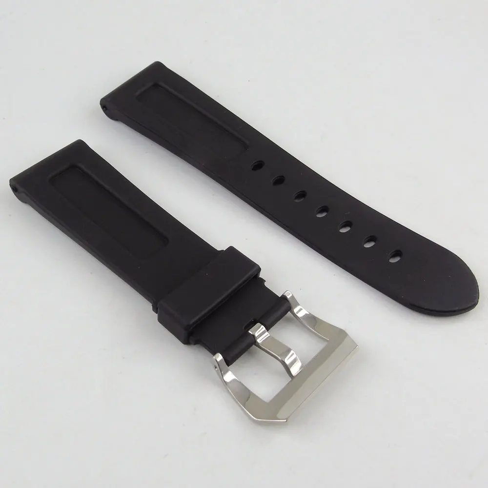 Rubber Watch Band Strap pin Buckle 24mm Polished Metal Clasp Watch