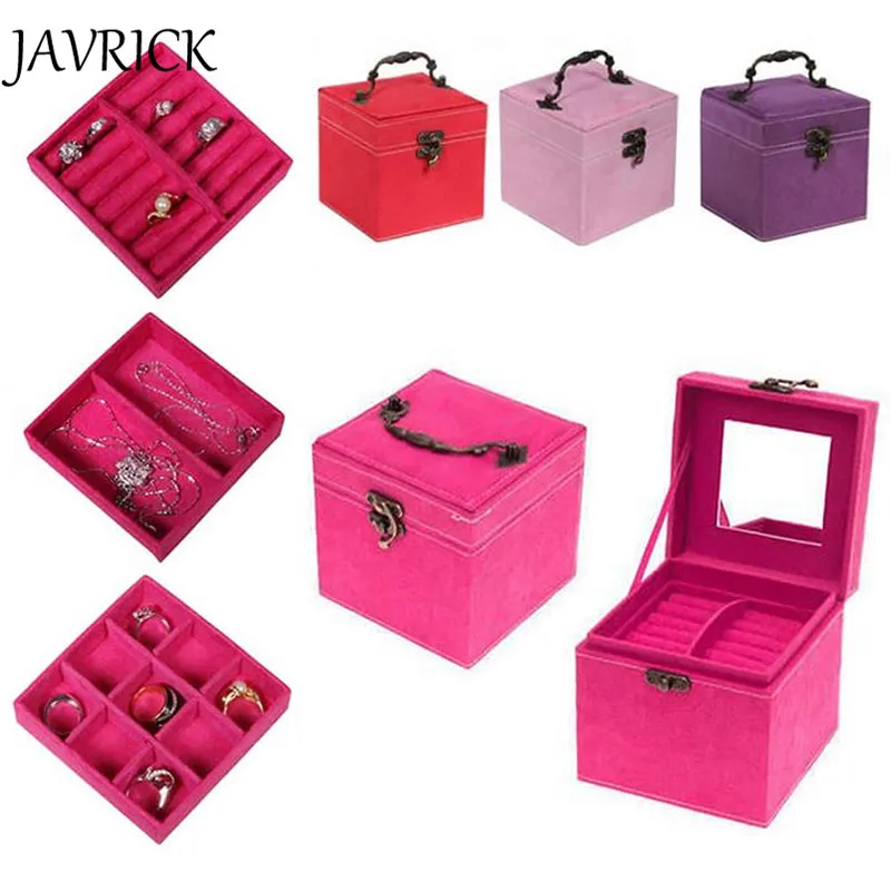

Velvet Jewelry Box Vintage Style Three-tier Jewelry Box Multideck Storage Cases Rings Earrings Necklaces Makeup Holder Case