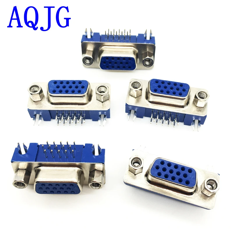 

50pcs DB15 DR15 3Rows Blue Parallel Port 15 Pin D Sub Female 15 Way PCB 90 Degree Connector DB15 Socket Plug VGA Adapter