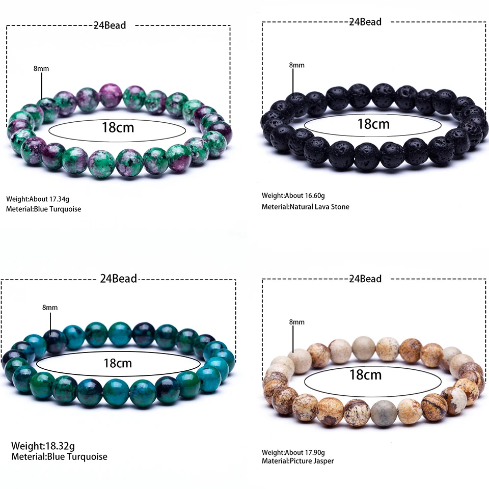 4 PCS Black lava stone beaded bracelet Natural round bead bracelets for women Fashion tiger eye men jewelry|bracelets for|round braceletbeads |