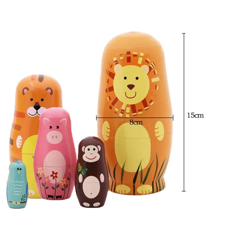 5Pcs Handmade Cute Wooden Animal Paint Nesting Dolls Babushka Russian Doll Matryoshka Gift Craft Decoration (7)