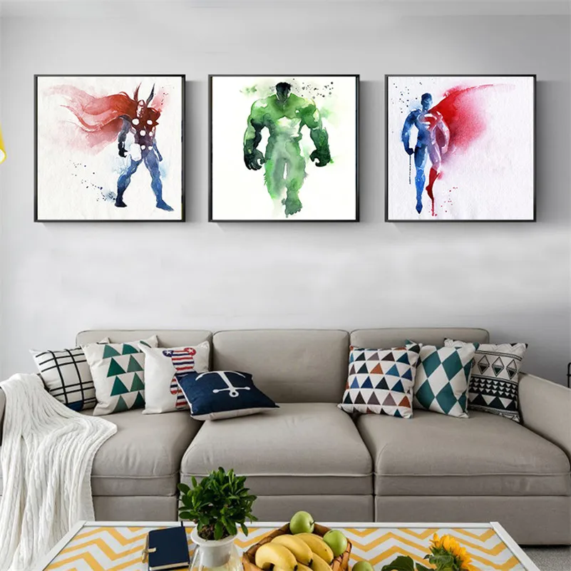 

Watercolor Superhero Avenger Captain America Movie Poster Print Hulk Wall Art Picture Home Deco Canvas Painting