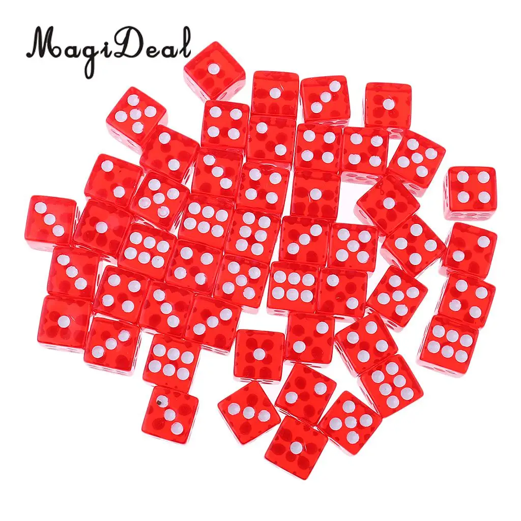MagiDeal Hot Durable 50Pcs 12mm Acrylic Dice for Die RPG MTG Board Game Bar Club Pub KTV Entertainment Suppy Novelty Gifts Red