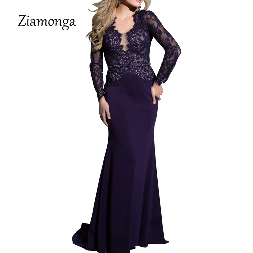 Ziamonga Новое модное черное сексуальное кружевное платье в пол длиной до пола, вечерние элегантные облегающие платья макси - Цвет: Purple
