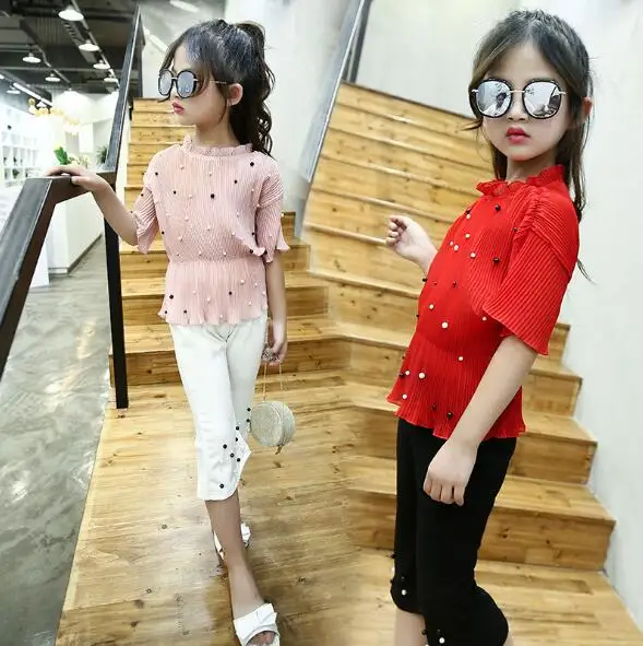 

Girls Clothing Sets Summer 2018 Kids Girls Chiffon T-shirt + Pants 2pcs Suits Children Clothes Toddler Baby Outfits