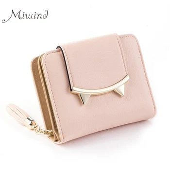 2016 Korean Cute Cat Anime Leather Trifold Slim Mini Wallet Women Small Clutch Female Purse Coin Card Holder Dollar Bag Cuzdan