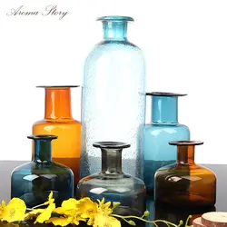 Современный домашний декор простой европейский стеклянный цветок вазы синий/коричневый/серый стеклянная ваза для цветов Рид или