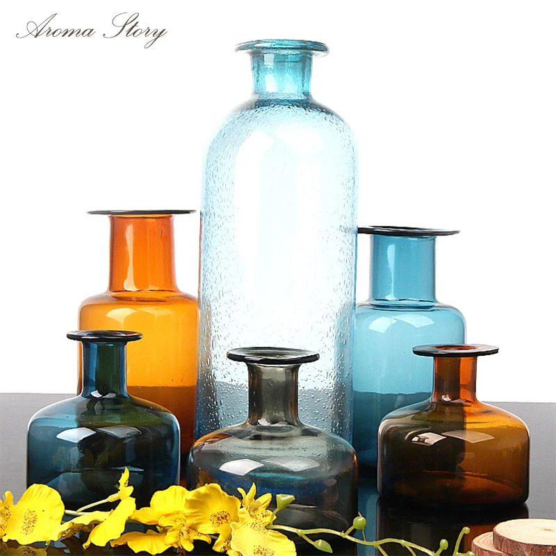 

Modern Home Decor Simple Eurapean Glass Flower Vases Blue/Brown/Gray Glass Vase For Flowers Reed or Aromatherapy Diffuser