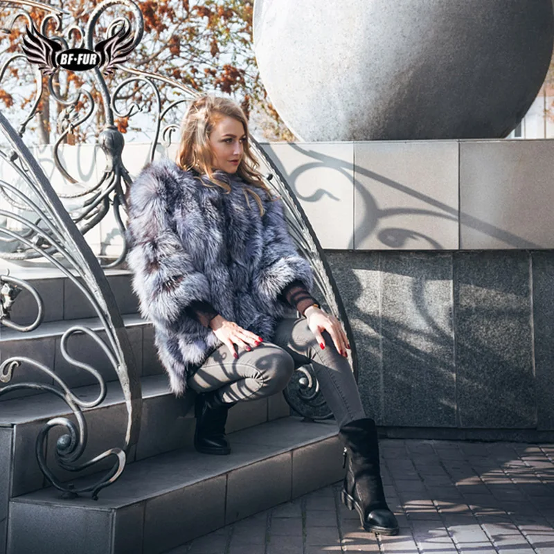 Top Quality Whole Skin Genuine Silver Fox Fur Coat Women's Sliver Fox Fur Jacket Real Fur Coats Short Medium Style BF-C0015 Coats