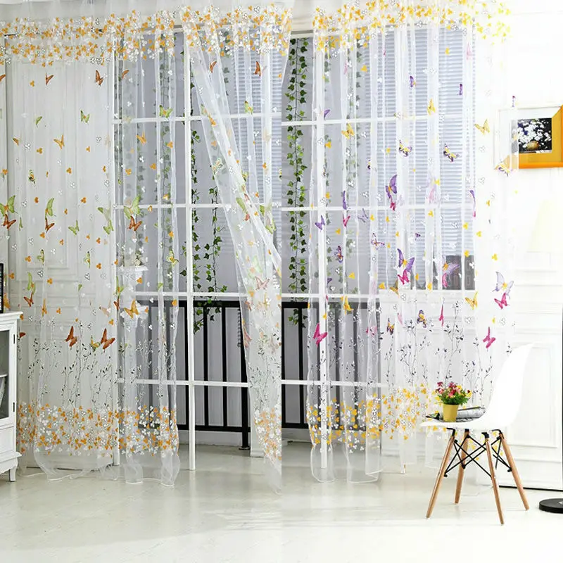 

1 PC Butterfly Floral Tulle Voile Window Curtain, voile curtains,Tulle on the window,curtain voile,curtains butterfly E5M1