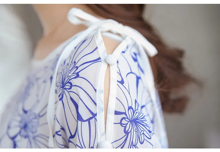 2018 Summer Women Blusas Bow Half Sleeve Tops Female Floral Chiffon Blouse Mujer Casual O-neck Print Shirt Women Blouses (11)